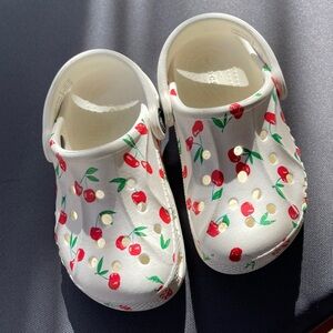 CROCS White and Red Cherry Print Sandals